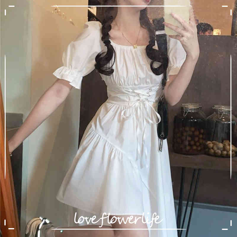 

Dress Korean Bandage Black Elegant Dresses Women Casual Short Sleeve Sexy Midi Dress Office Ladies Summer Chic 210521, White