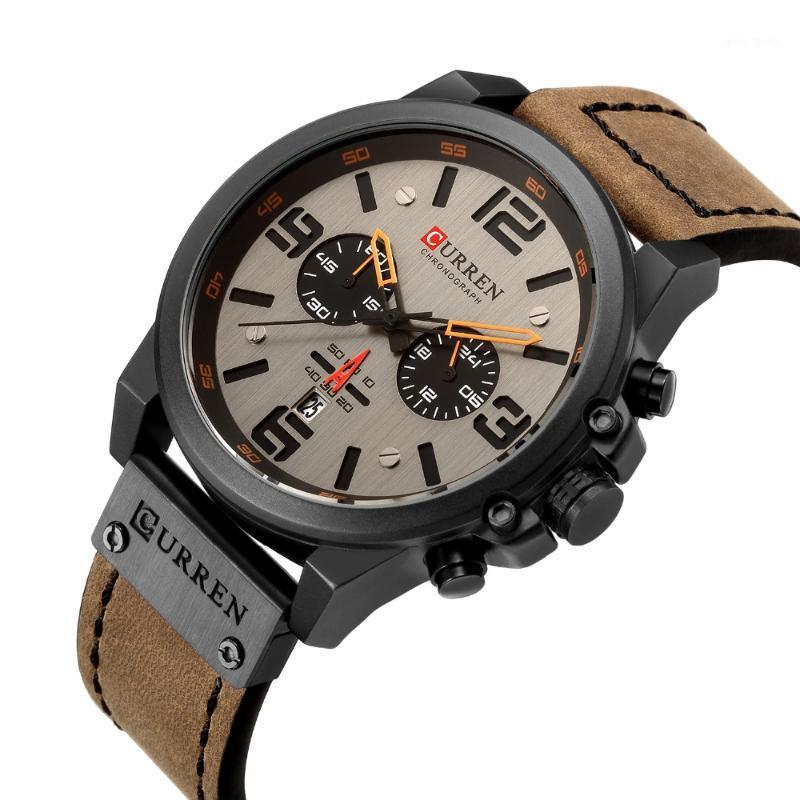 

CURRErelogio Masculino Watch Men Military Quartz Mens Watches Top Leather Sports Wristwatch Date Clock 8314 Wristwatches, Black yellow