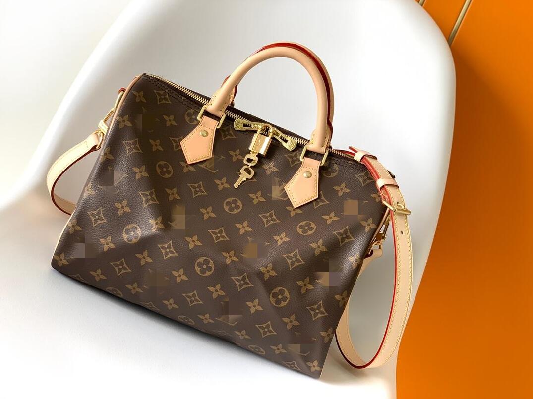 

Designers Women Messenger Travel bag Classic Style Fashion Shoulder bags Lady Totes handbags Speedy 30 cm With key lock handbag LVLOUISVITTON VUTTON, Brown plaid