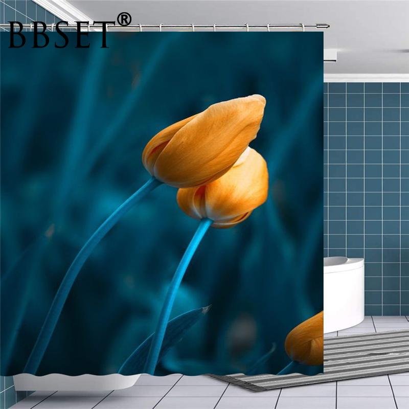 

Charming Flowers Shower Curtain Two Yellow Tulips Pattern Waterproof Multi-size Douchegordijn Bathroom Decor With 12 Hooks Curtains