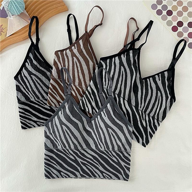 

Women's Tanks & Camis Summer Slim Zebra Pattern V-Neck Crop Tops Fashion Korean All-Match Adjustable Camisole W9299