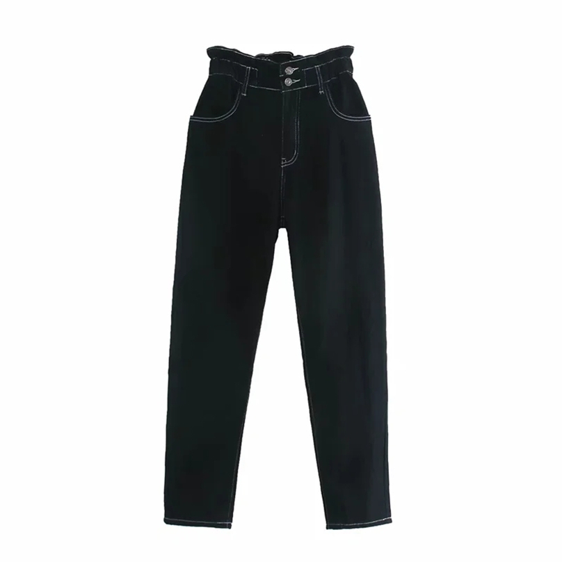 

Women' High Waist Jeans Feet Cropped Pants Elastic Loose Wide Leg Straight 210520, Black