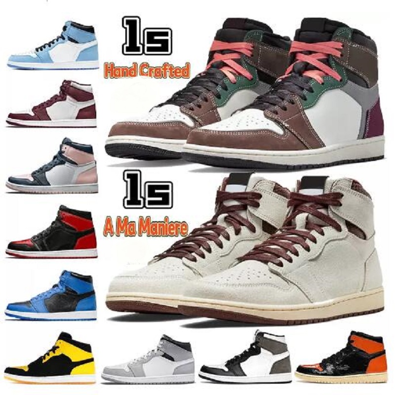 

2022 Dark mocha 1 1s mens basketball shoes mid light smoke grey university blue royal black toe court purple white men women sport sneakers, # 102