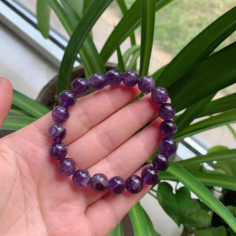 

Beaded, Strands Natural Amethysts Quartz Stone Strand Bracelets For Women Reiki Healing Jewelry Round Ball Beaded Purple Crystal Bracelet Fe