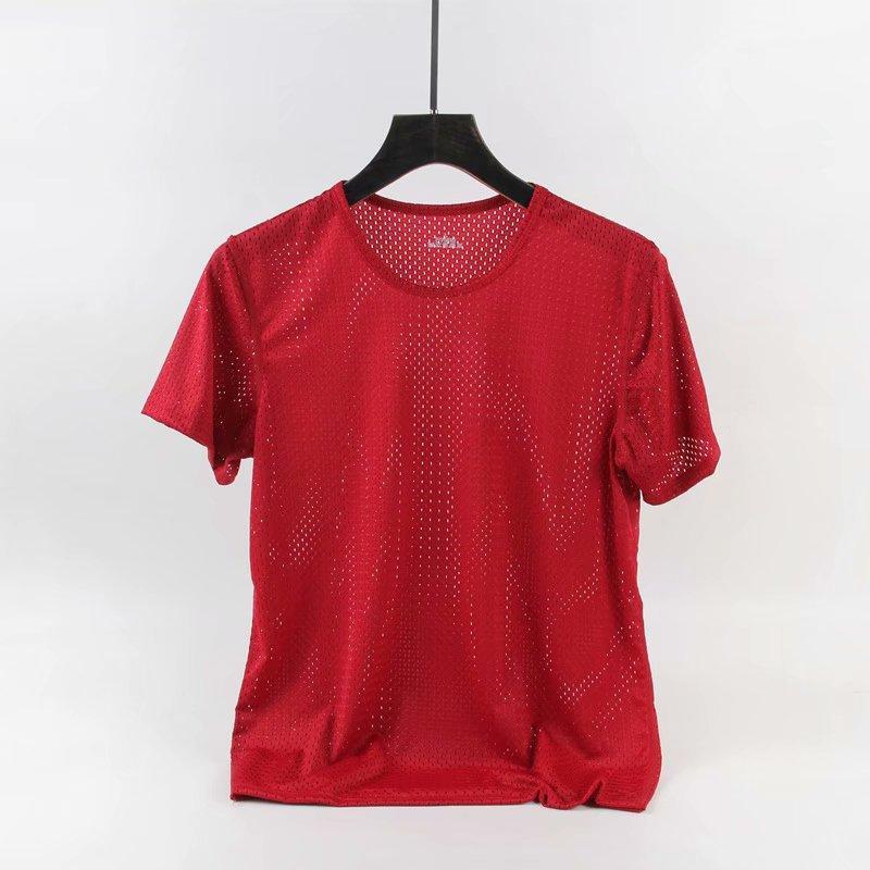 

2021 pure red t shirt quick-drying clothes summer short-sleeved round neck running men's women's wholesale outdoor sports custom any print 09753, As pic