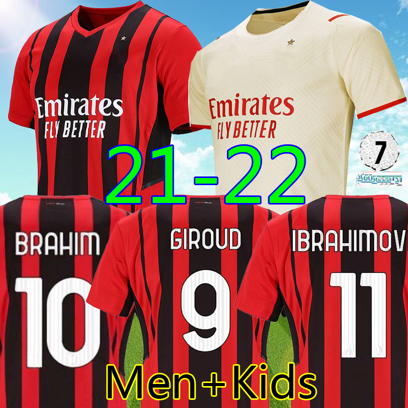 

Thailand 21 22 AC milan away Soccer jersey GIROUD IBRAHIMOVIC 2021 2022 TONALI Mandzukic KJÆR Kessie theo brahim Men kids sets Top football Kit shirt uniforms, Kids home