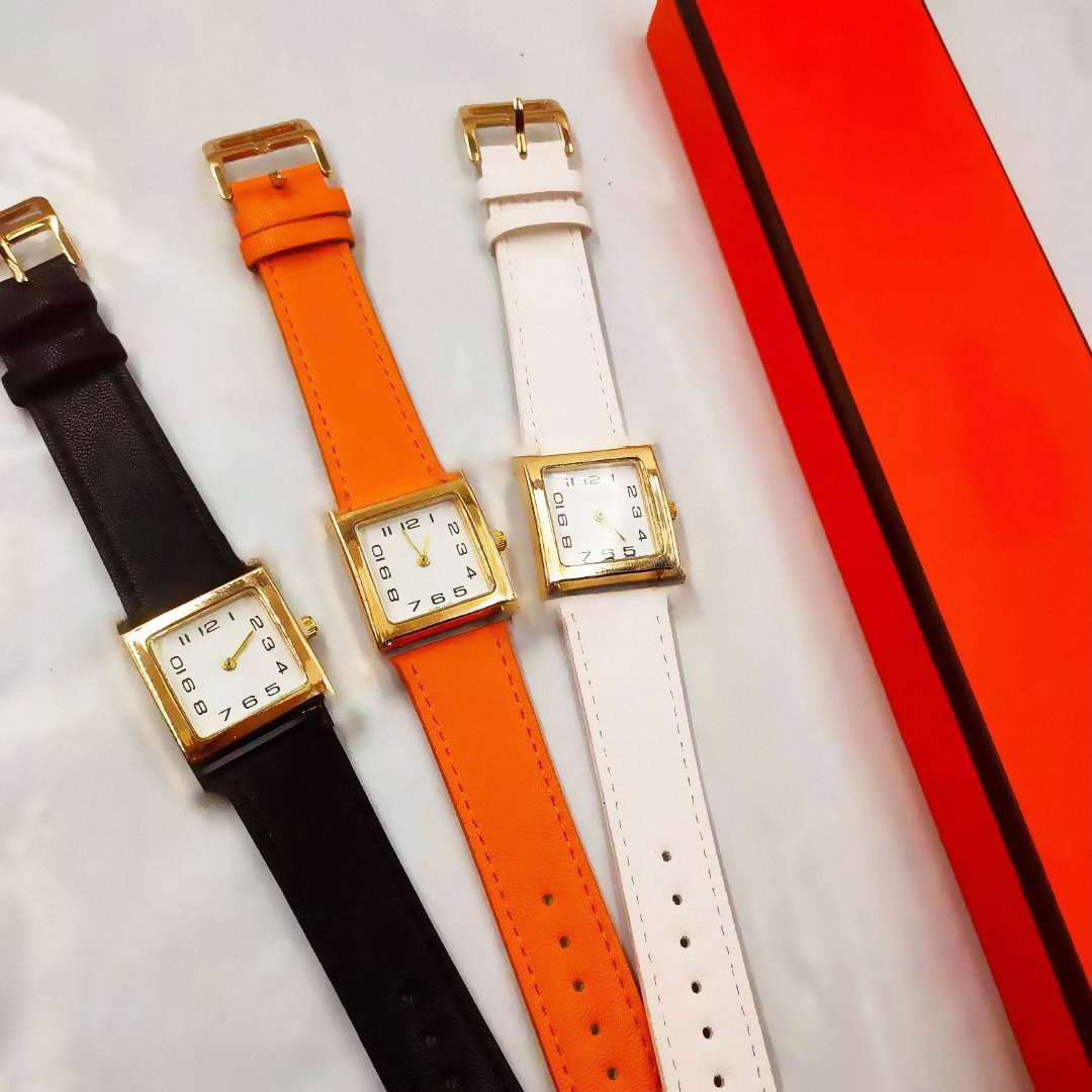 

Fashoin style h square designs women watch orange quartz movement high quality leather dress watches lady clock montre de luxe with box, Black