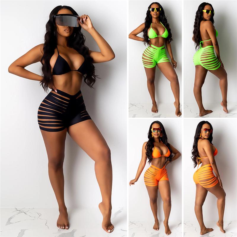 

Women's Swimwear 2022 Fashion Women Summer Sexy Bikini Set Paded Bandage Swimsuits Bathing Suits Beachwear High Waist Mesh Short, White;black