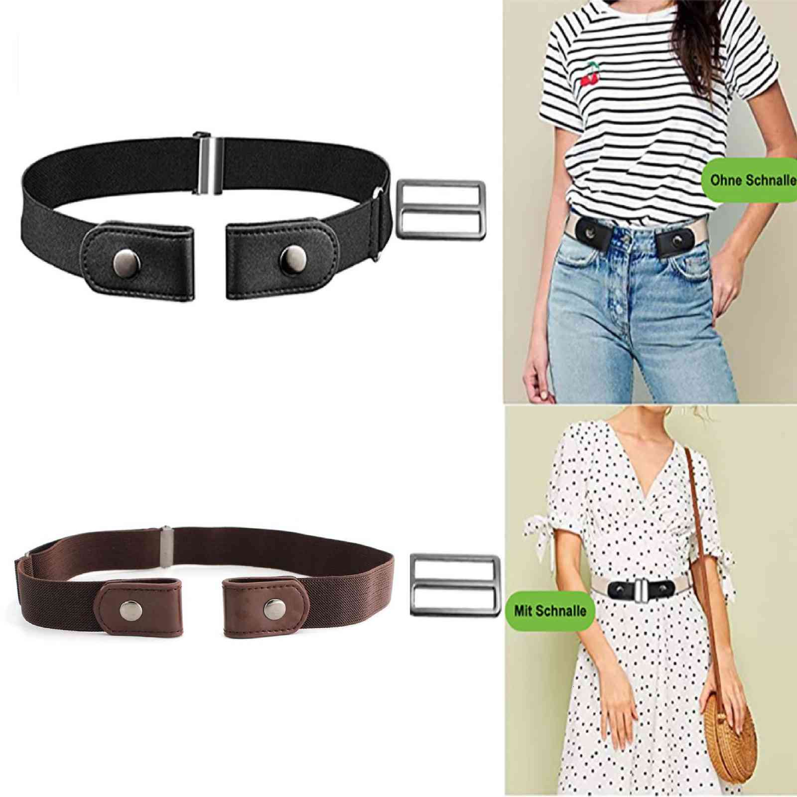 

invisible men's and women's lazy Elastic belt with metal buckle, Black