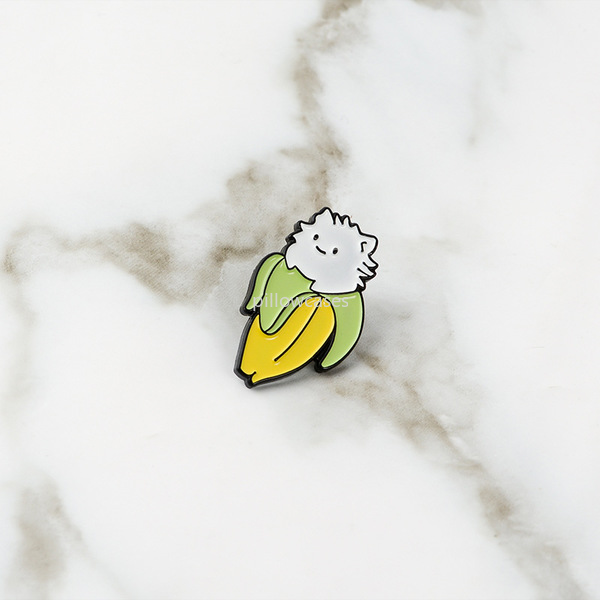

Yellow Banana Cat hedgehog animal Brooch pins Enamel Lapel pin for women men Top dress cosage fashion jewelry will and sandy, Gray