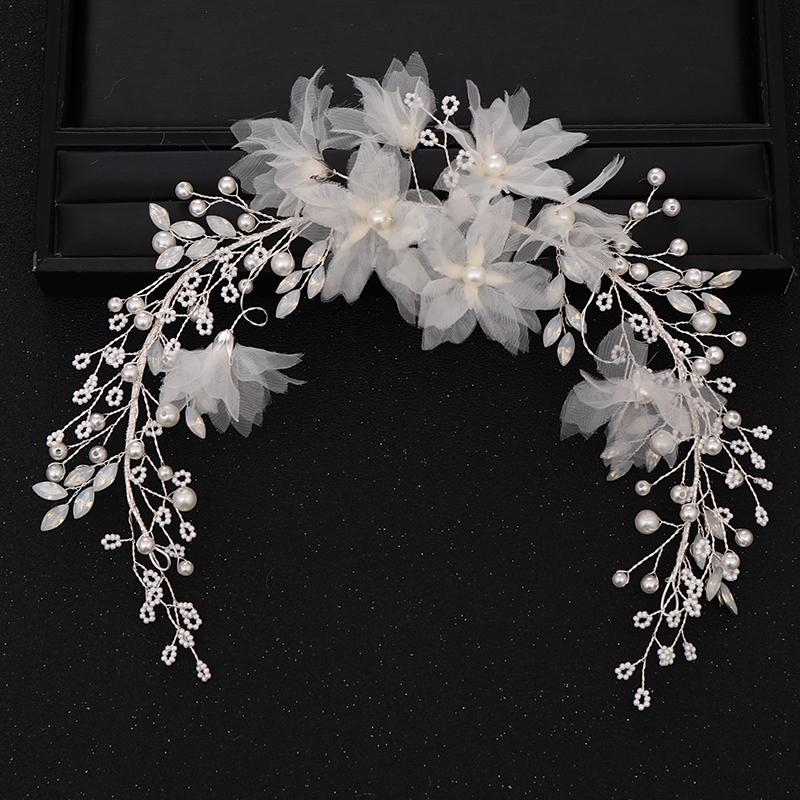 

Fashion Handmade White Flower Hair Vine Bridal Headpiece For Women Crystal Pearls Wedding Headbands Clips & Barrettes