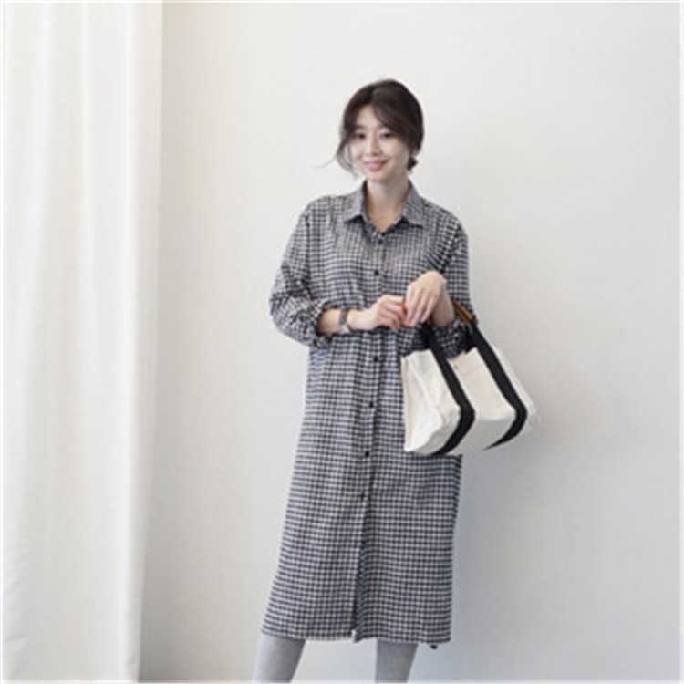 

Plaid Medium Length Shirts All Match Coat Retro Loose BF Style Full Blouse Women 210615, Photo color