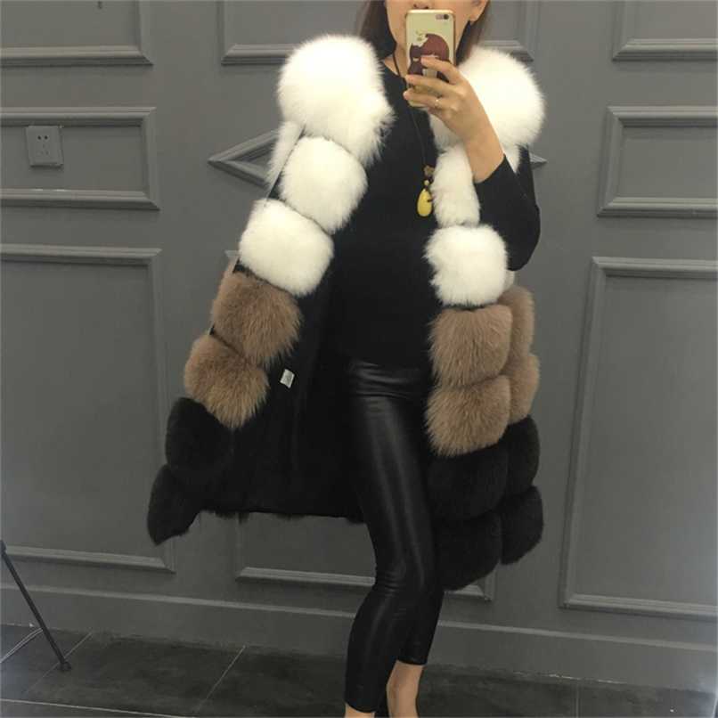 

Faux Fur Vest Coat Winter Sleeveless Jacket Women Fake Fur Patchwork Color Thick Outwear Female Faux Fur Vest 211019, Gray