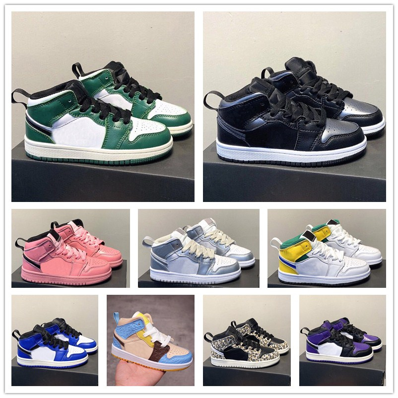 

Children Kid Boys Jumpman 1 Basketball Shoes Babys Girls High Travis Scotts Fearless University Blue Banned Bred Toe Chicago Youth Sport Tra, Black