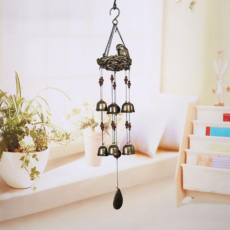 

Decorative Objects & Figurines Gift Copper Tubes Home Decor Bronze Window Metal Wind Bell Garden Hanging Ornaments 12pcs Bells Chimes Birds