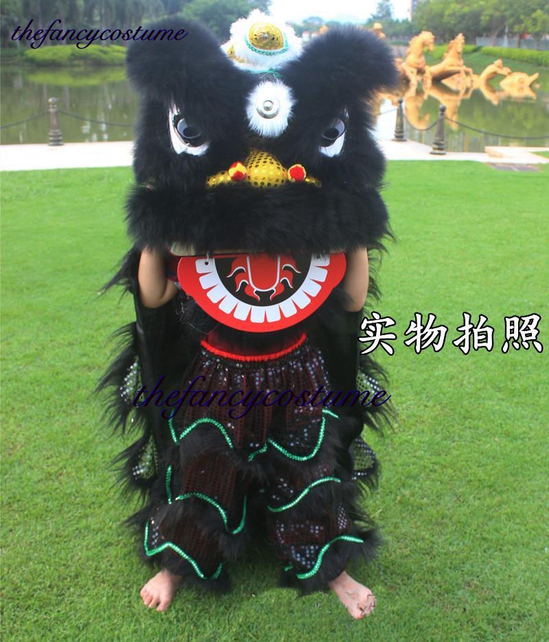 Mascot Costume Nuevo estilo parpadeando ojos de 14 pulgadas Dance de león Tamaño de niños de 5-12 accesorios de lana pura juega divertido para el desfile vestimenta deportivo de fiesta tradicional halloween