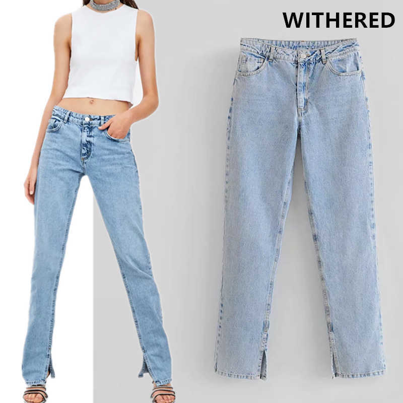 Withered woman street washed denim vintage mom high waist ripped boyfriend jeans for women T200423