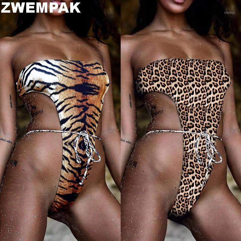 

Women' Swimwear Monokini Braid Bandage G-String One-piece Suits Sexy Wild Leopard Thong Bikini 2021 High Leg Cut For Women Beach Wear, Khaki