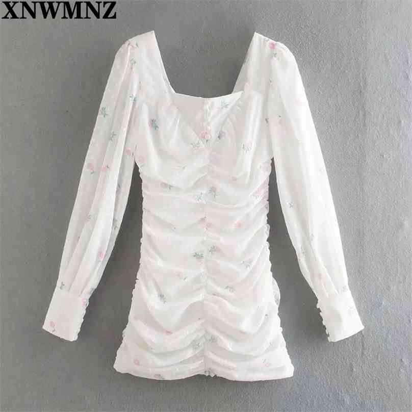 

Women Vintage Elegant Sweet Slim dresses vestidos Female Floral Party Bodycon Sheath Fashion Square Neck mini Dress 210520, White