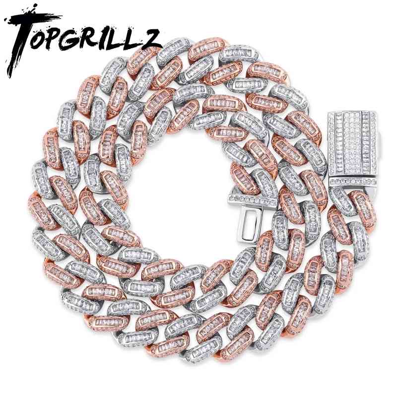 

TOPGRILLZ 14mm 16-30 Inch Miami New Box Clasp Cuban Link Chain Charm Baguette Zircon Necklace Hip Hop Rock Jewelry For Mens X0509