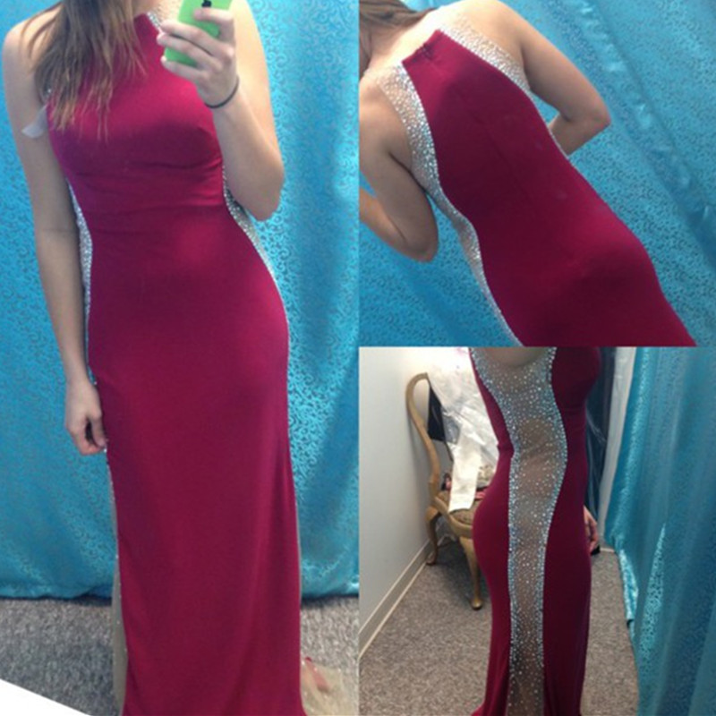 

Elegant Mermaid Prom Dresses Halter Crytal Beads Illusion Long Formal Evening Party Gowns Celebrity Dress, Fuchsia