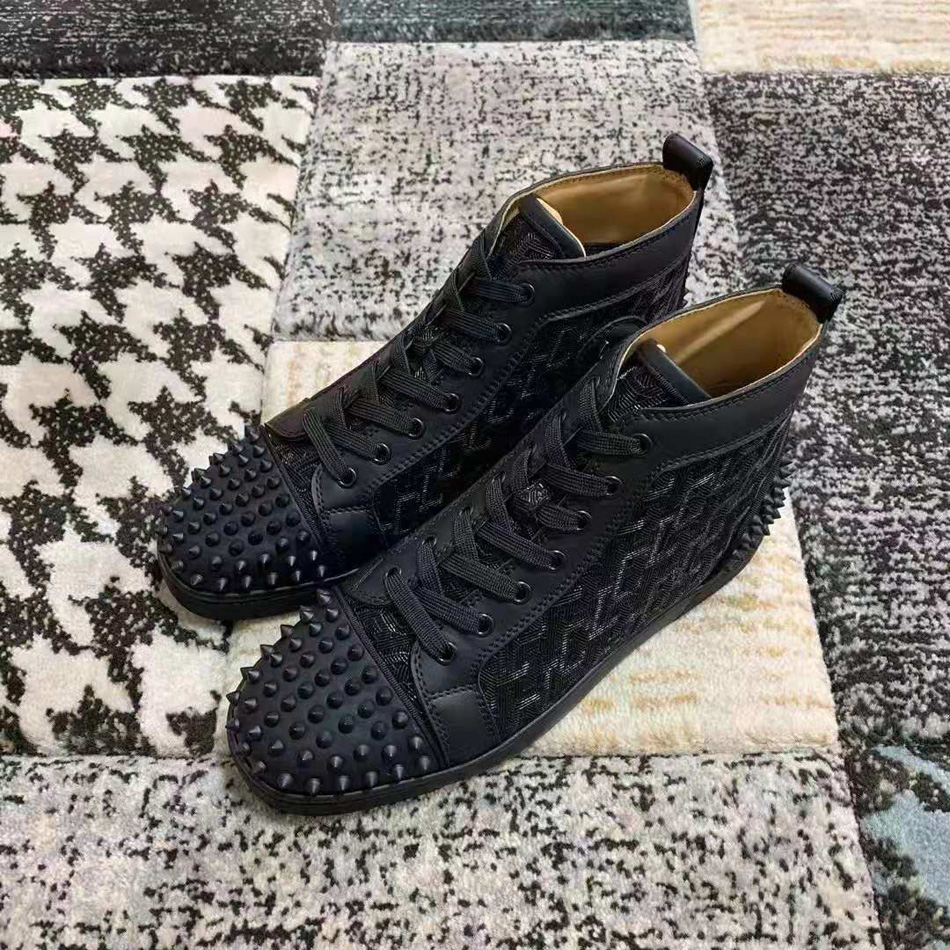 

Luxury High Tops Red Bottom Dress Shoes Loui Spikes Flat Classic Men Women Fashion Grid Leather Elastikid Graffiti Design Outdoor Party Casual Sneakers Box EU 35-47, #2