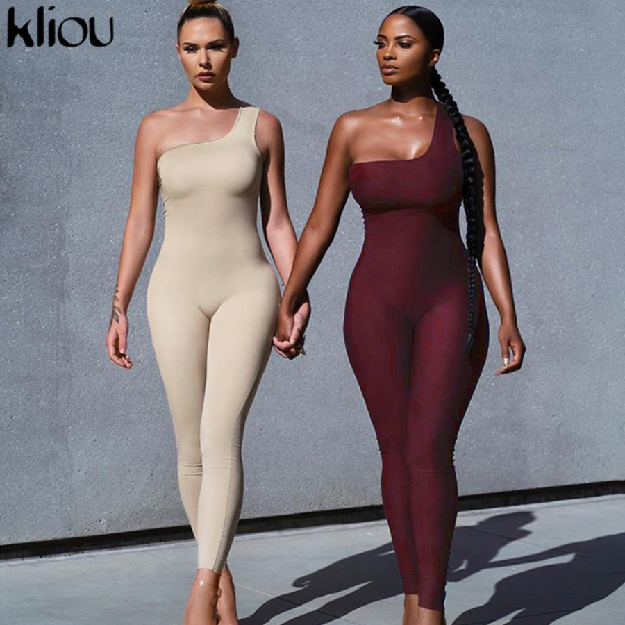 

Kliou One-Shoulder Casual Sporty Rompers Women Jumpsuit Fitness Sleeveless Bodycon Workout Active Wear Fashion Jumpsuits 2021, Black