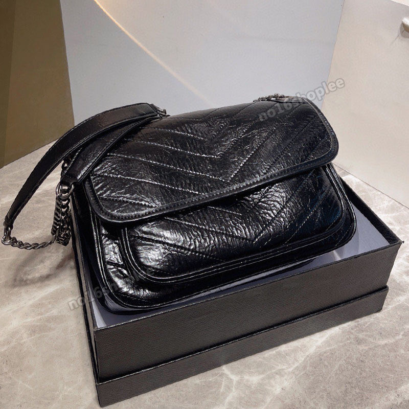 

2021 NIKI bag medium foldable vintage leather handbag designer luxury black clamshell woman chain shoulder bags can be cross-body high quality, No bag(please choose next