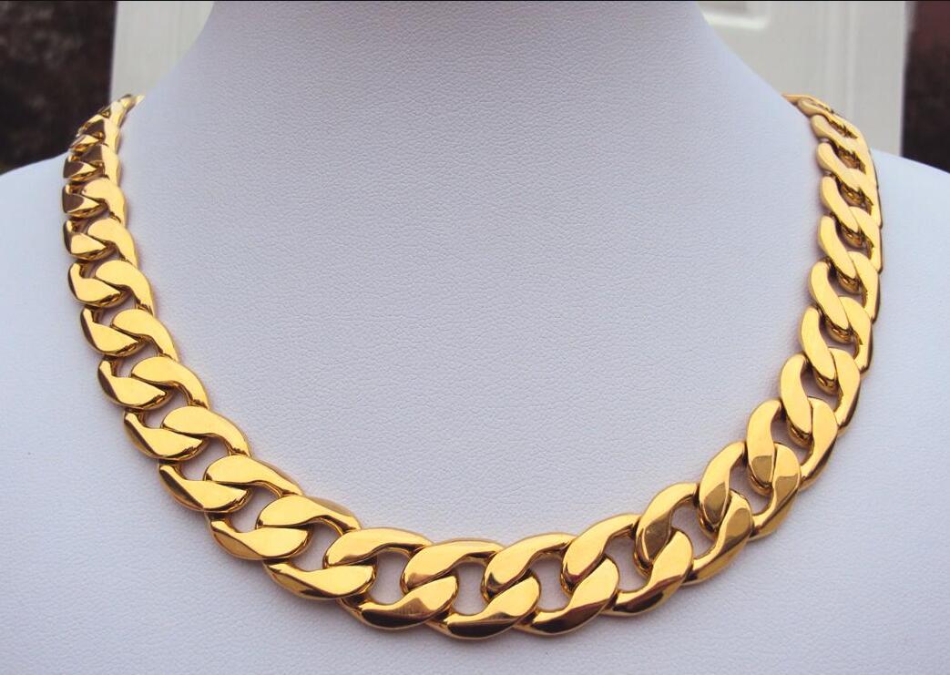 

Fine wedding Jewelry weighty Heavy! 108g 24k Stamp Real Yellow Solid Gold 23.6 Men's Necklace 12MM Curb Chain 600mm Jewelry mint-mark lettering 100% real gold