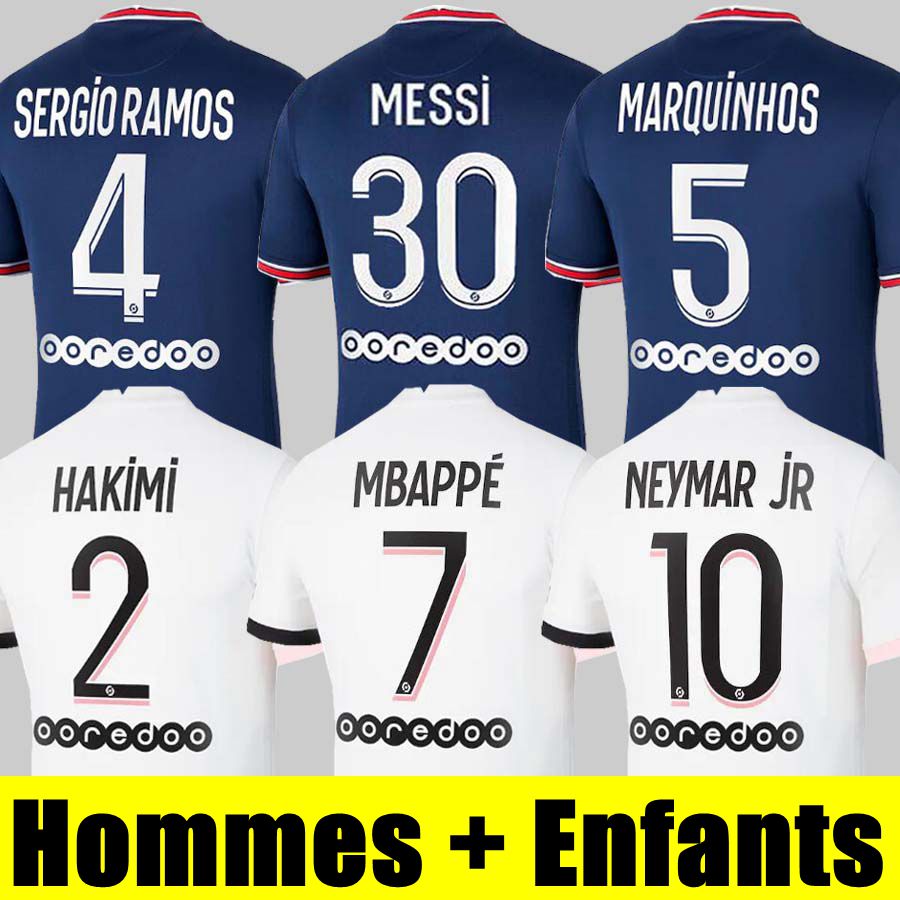 

MBAPPE MESSI HAKIMI SERGIO RAMOS soccer jerseys 21 22 Maillots football shirts 2021 2022 MARQUINHOS VERRATTI DONNARUMMA men kids uniform enfants maillot de foot, 21 22 home jersey
