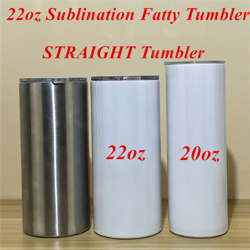 

22oz Sublimation Fatty Tumbler With Lid Stainless Steel Straight Tumbler Vacuum Insulated Coffee Mug Water Bottle Factory Supply Directly, White