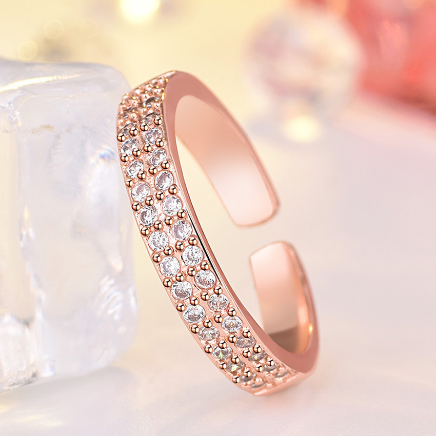 

Double Row Cubic Zirconia Ring Band finger Rose Gold Iced Out Adjustable Chunky Rings for Women Men Couple Engagement Wed Fashion Jewelry Will and Sandy