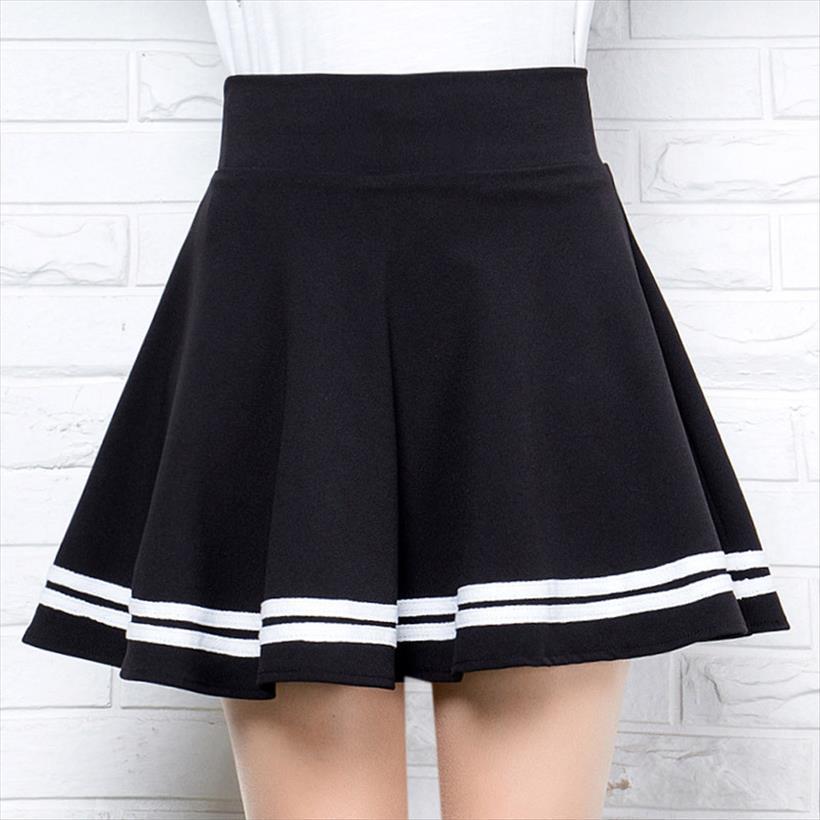 

high waist half length student womens skirt college style sweet puffy pleated a line, Black