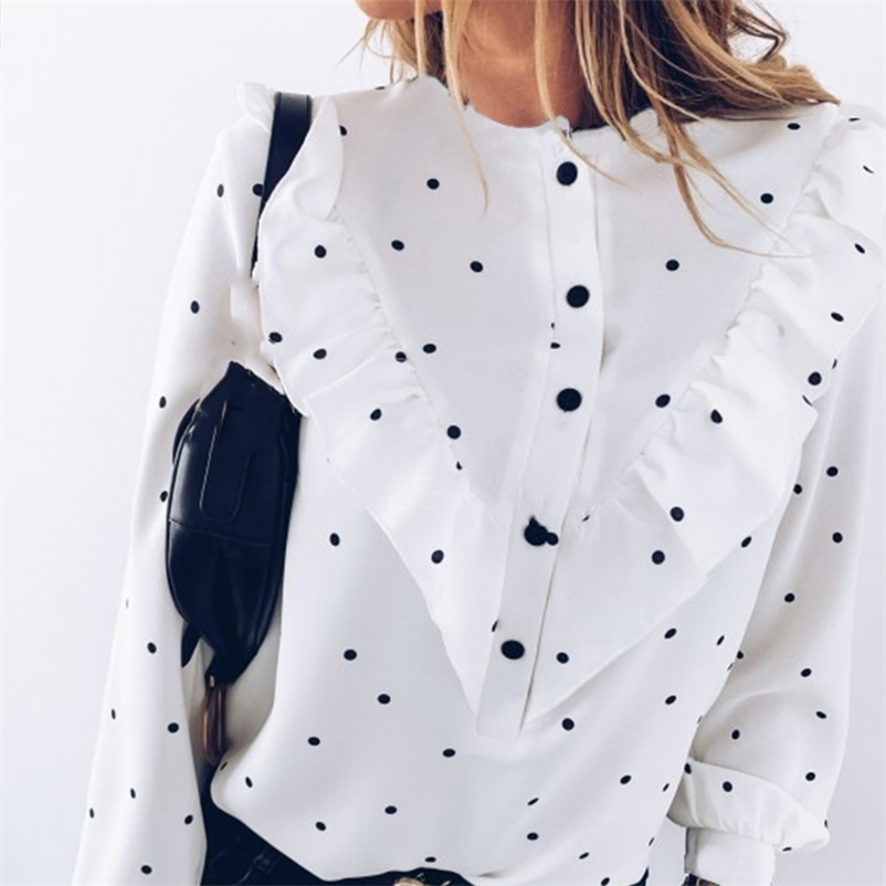 

Plus Size 3XL Spring Women' Shirt Long Sleeve Buttons Ruffle Female Tops Elegant Vintage Office Lady Shirts Ladies Top 210524, White