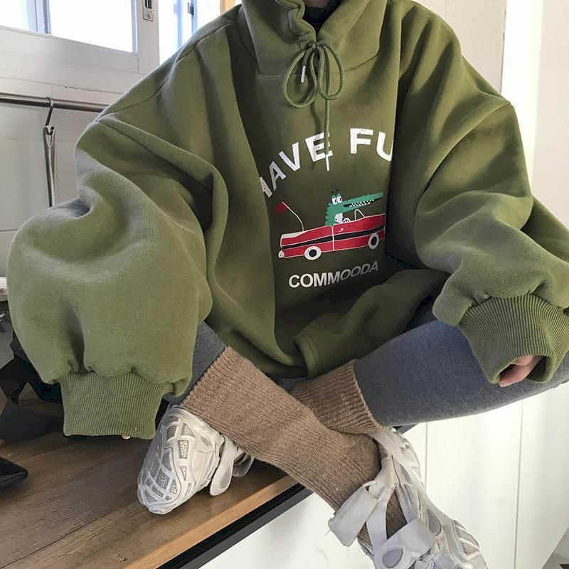 

Korean version of autumn and winter plus size fat 100kg hooded sweater female sister cover meat loose 210526, Green