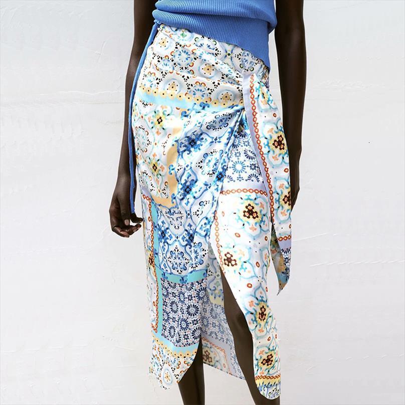 

za fashion patchwork print women skirt asymmetrical vintage high waist side zipper female skirts mujer ozz1071, Black