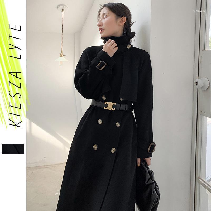 

Women' Wool & Blends Vintage Black Coat Winter 2021 Office Lady Long Thick Woolen Coats Jacket Elegant Clothing Outwear1
