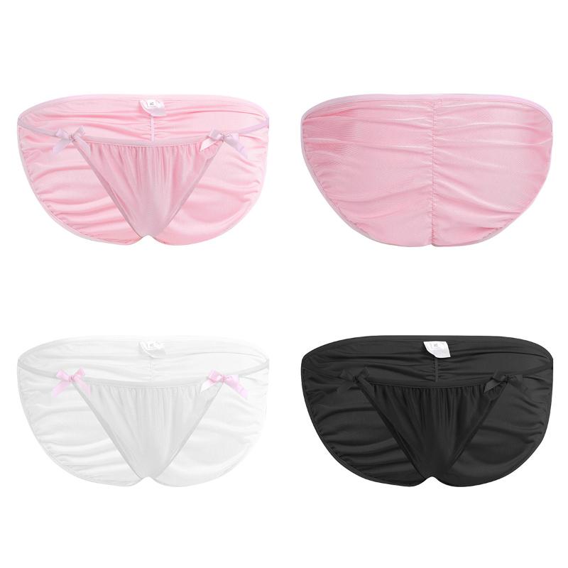 

Mens Sissy Lingerie Briefs Panties Bowknots Bikini Male Gay Polyester Exotic Underwear Underpants For Night Men's G-Strings, Black