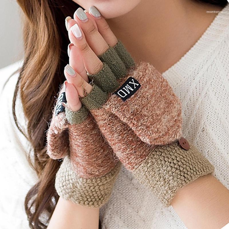 

Pair Women Winter Warm Thick Knitted Fingerless Gloves Flip Cover Mitten Hand Wrist Warmer Cute Female Girl Half Finger Gloves1