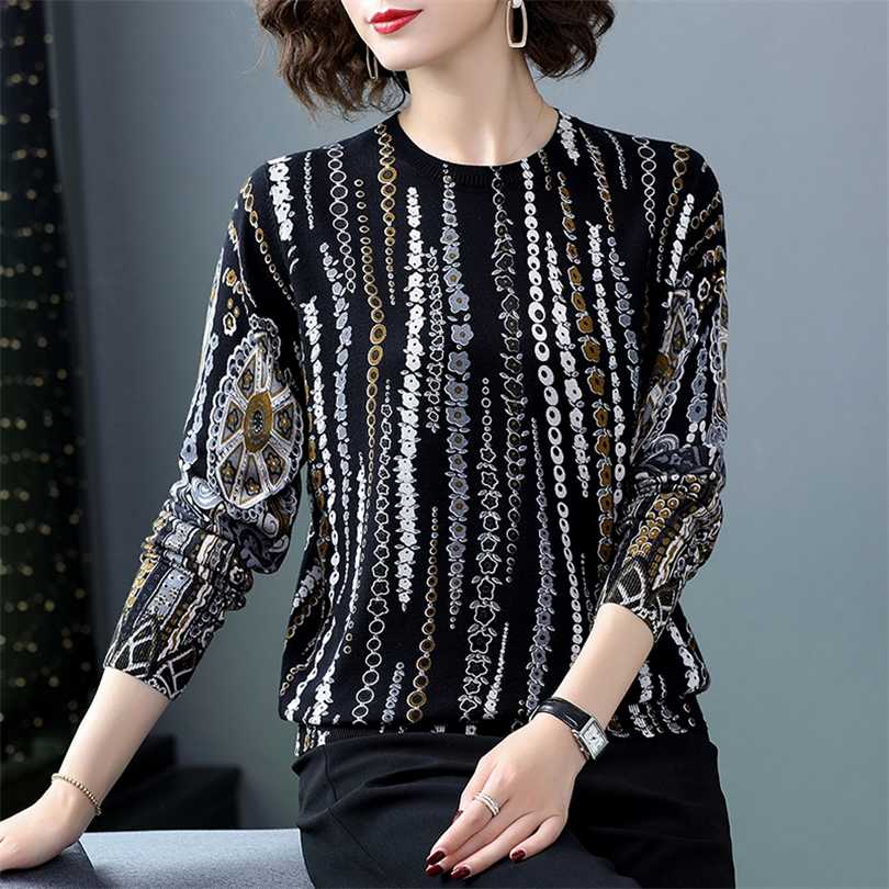 

YISU Knitted Sweater Women Autumn Winter O-neck Long Sleeve Loose Pullover Jumper Tops Floral pattern Printed Sweaters 211018, Black