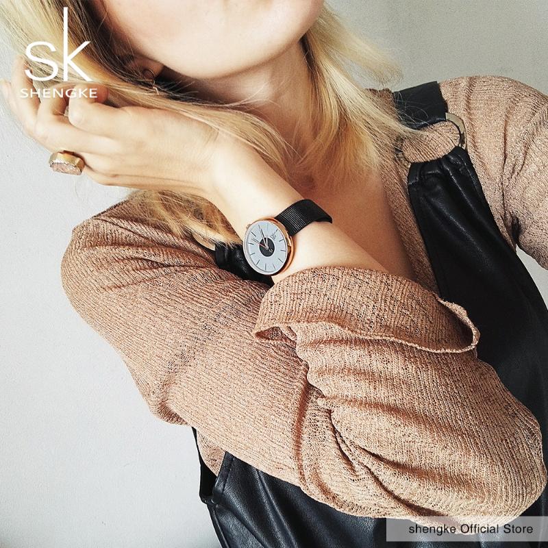 

Wristwatches Shengke Brand Women Watches High Quality Stainless Steel Girls' Creative Wristwatch Female Dress Clocks, Whitesliver