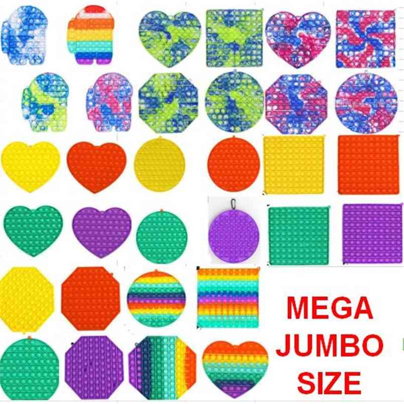 

10PCS/DHL Mega Jumbo Fidget Bubble Poppers Board Rainbow Tie Dye Push Pop Finger Fun Game Stress Relief Puzzle with Carabiner key ring Autism Special Needs H4237HX