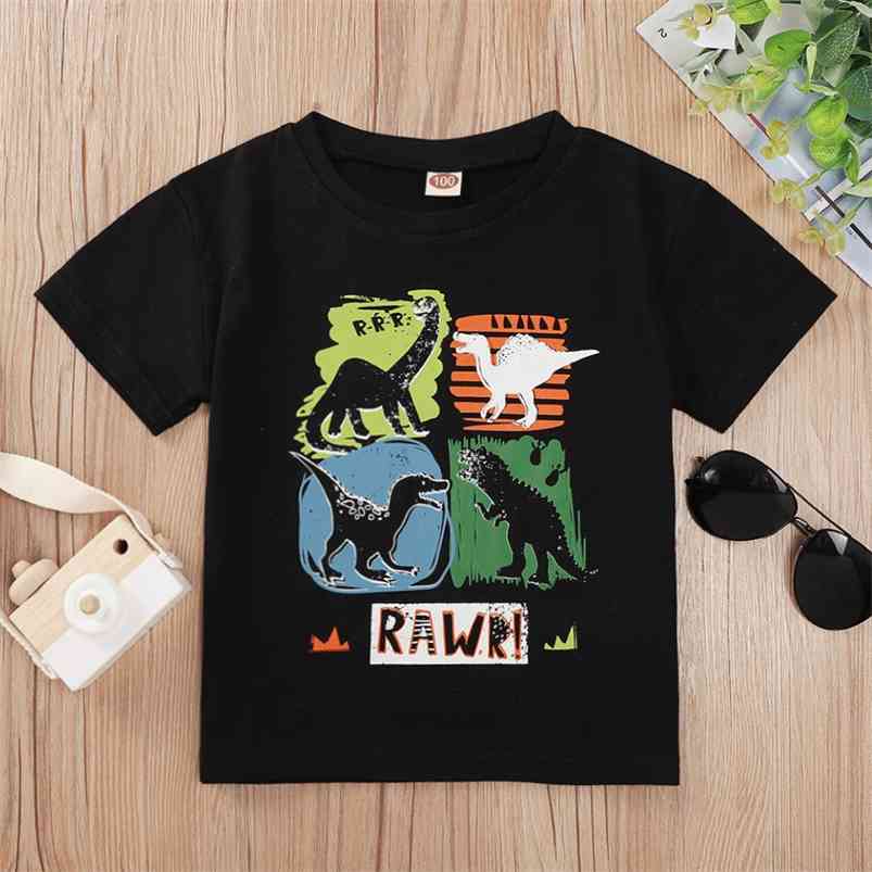 

Summer Children Casual Cotton Short Sleeve O Neck Print Dinosaur Baby Girl Or Boys T-shirt 3-10T 210629, Black