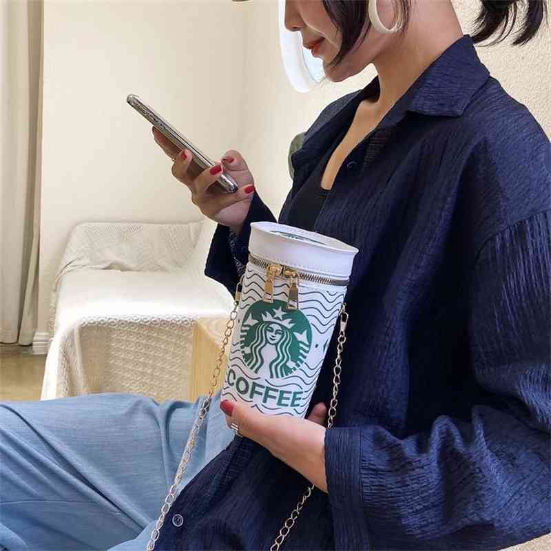 

Creative three-dimensional milk tea cup shape women's BAG PERSONALIZED COFFEE messenger funny beverage cylinder bag, White