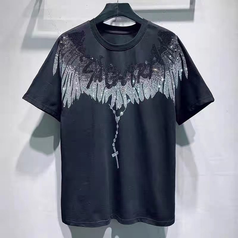 

2021 summer men's t shirts wings letters rhinestone short sleeves trend men and women same style casual half sleeve t-shirt, White;black