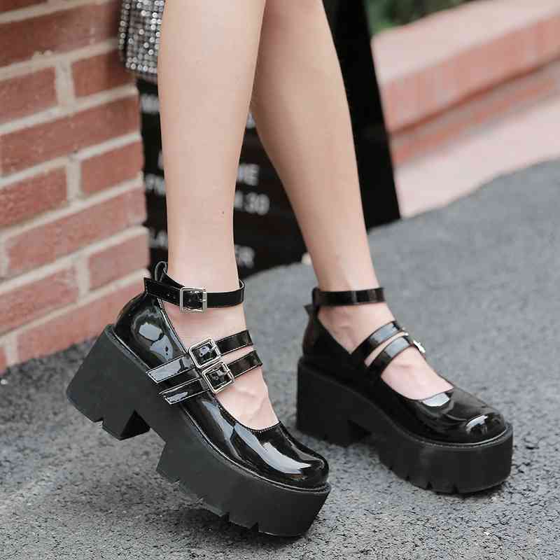 

Sandals Goth gothic shoes lolita bombs Mary janes buckled tightly laced with heels Women's y2k R60L, 1# shoe box
