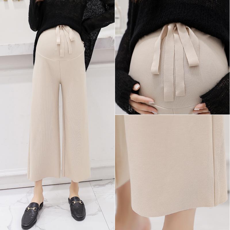 

Maternity Bottoms Pants Autumn Winter Casual Elastic Waist Belly Loose Clothes For Pregnant Women Knit High Drape Trousers, Black