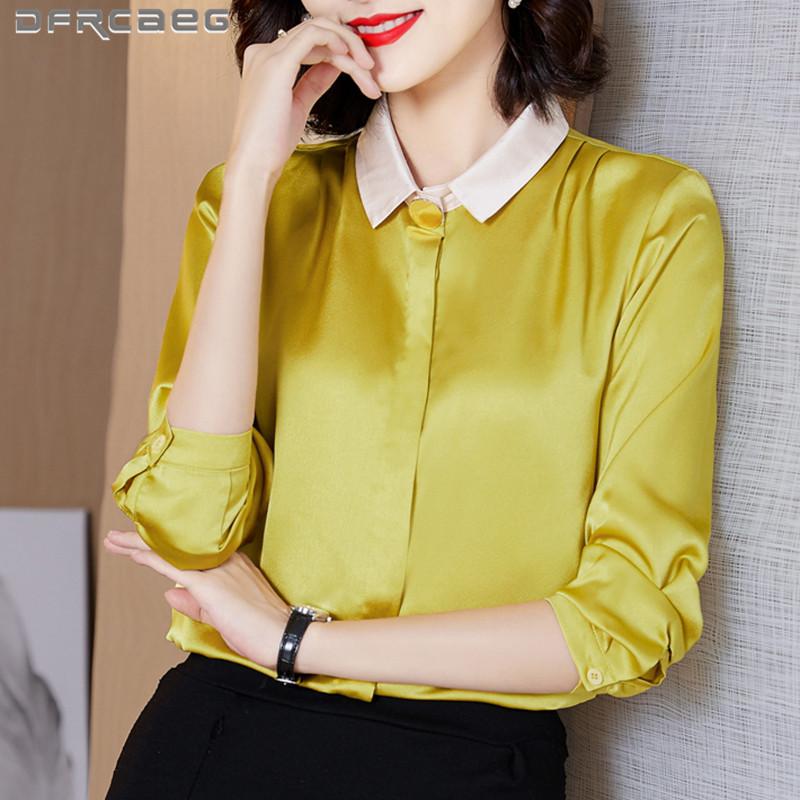 

Women's Blouses & Shirts Elegant Vintage Silk Blouse For Women 2022 Spring Patchwork Long Sleeve Lady Tops Work Office Shirt Female, White