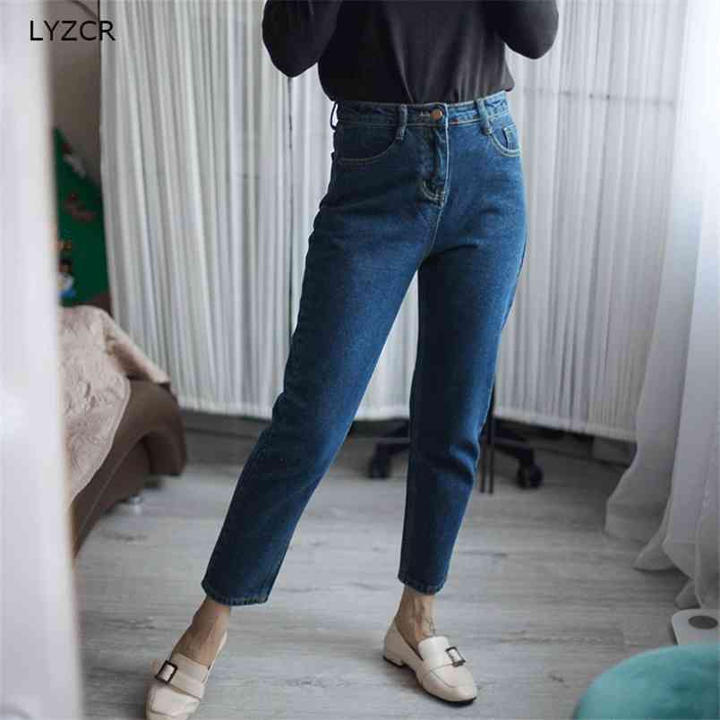 

LYZCR Spring Jeans Woman Vintage Denim Pants Harem Women Mom Loose High Waist 's Boyfriend For 210708, 02 retroblue normal