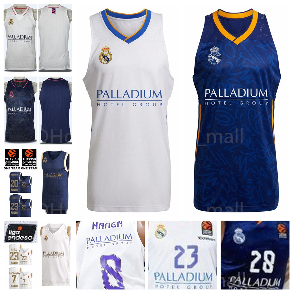 

21/22 Real Madrid Basketball 23 Sergio Llull Jerseys 5 Rudy Fernandez 20 Jaycee Carroll 33 Trey Thompkins III 0 Nigel Williams-Goss 7 Facundo Campazzo Shirt Team Blue, 2021 blue